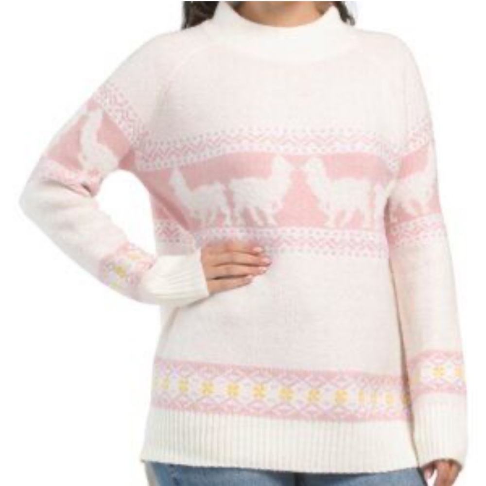 Chic Pink and White Llama Sweater‎ women size medium